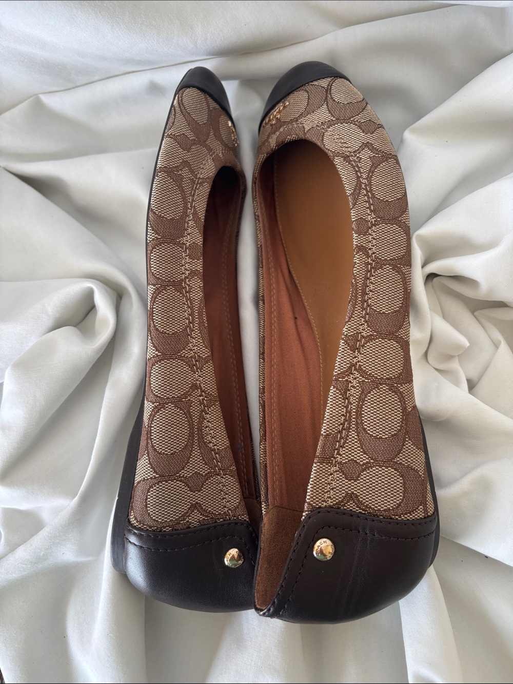 Coach Brown Signature Canvas Ballet Flats with Dark Brown Cap Toe - Picture 11 of 12